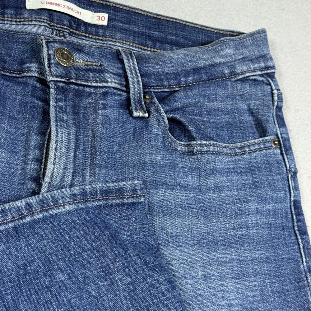 Levis Slimming Straight Jeans Womens 30 Medium‎ Blue Stretch Denim Straight Leg
